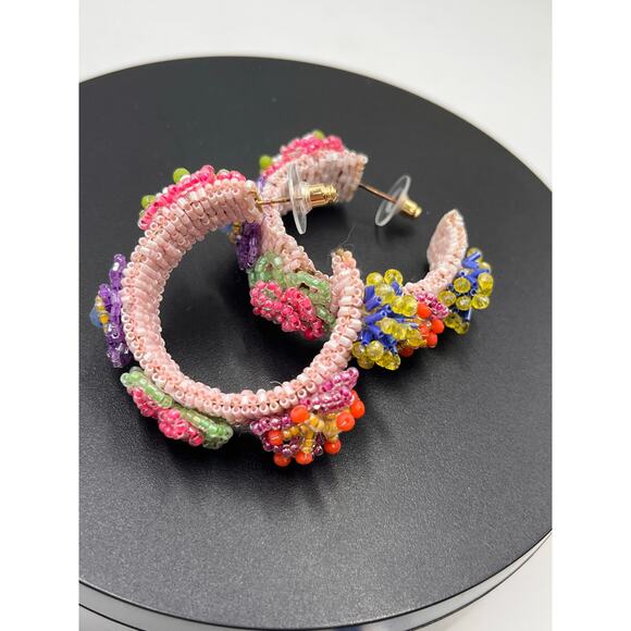 Mignonne Gavigan Designer Pink Lux Summer Beaded Pastel Flower Hoop Earring - Picture 7 of 11